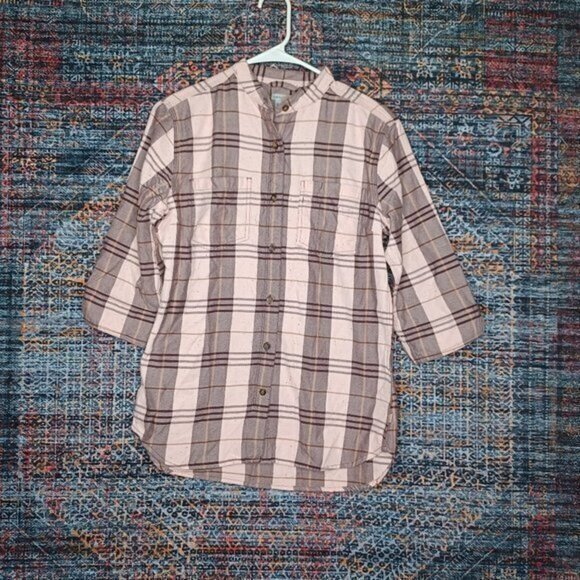 Carhartt womens pink speckled plaid 3/4 sleeve button top S NWT - Picture 1 of 4